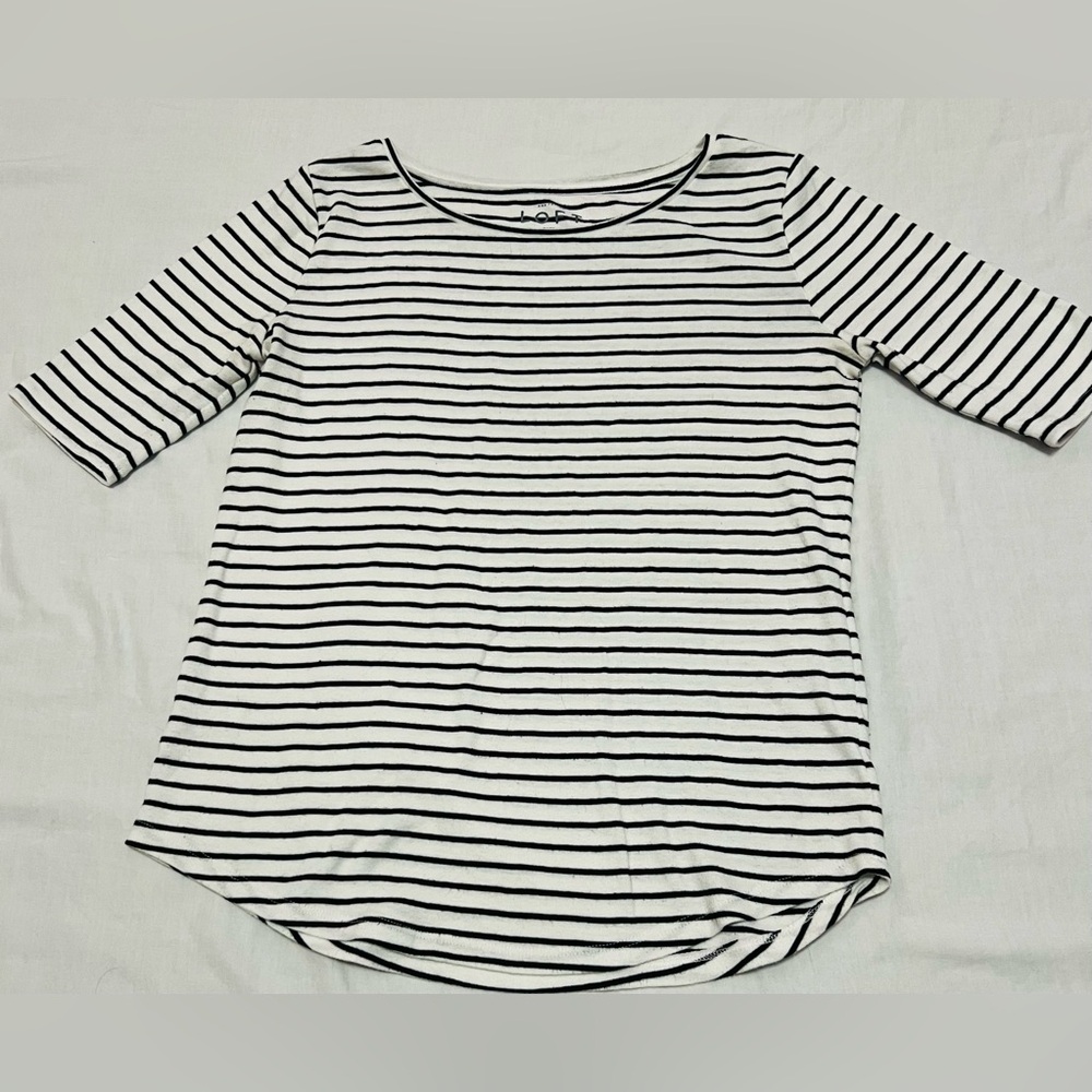 LOFT Black and White Striped 3/4 Sleeve Top